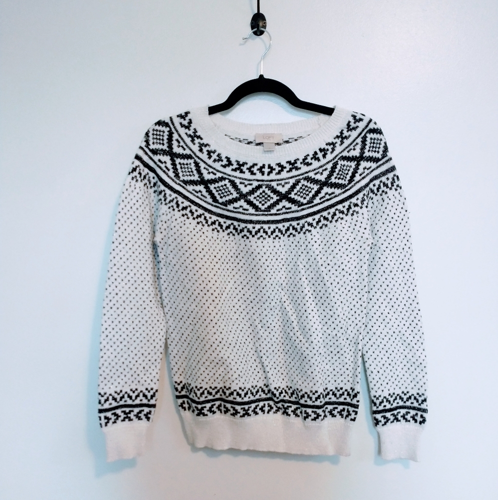 Loft winter patterned sweater in cream size small. Mild wear